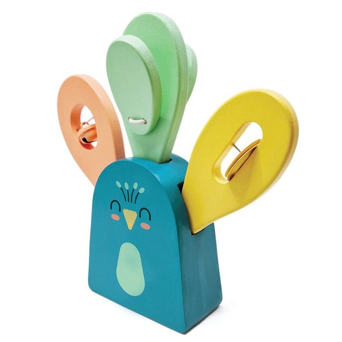 SV14054-WOODEN-MUSICAL-SET-‘PEACOCK-WITH-MARACA-JINGLES-STICK-BELL-STICK-AND-CASTANET-3