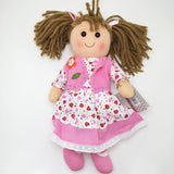 בובת בד - אנושקה שיער חום שמלת תותים