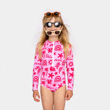 בגד ים שלם שרוול ארוך Tropical Vibes Pink