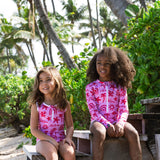 בגד ים שלם שרוול ארוך Tropical Vibes Pink