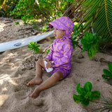 בגד ים אוברול שרוול ארוך לתינוקות Tropical Vibes Violet