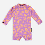 בגד ים אוברול שרוול ארוך לתינוקות Tropical Vibes Violet