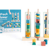 משחק מונטסורי - השחלת חרוזים מעץ מיון צורות וצבעים