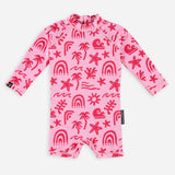 בגד ים אוברול שרוול ארוך לתינוקות Tropical Vibes Pink