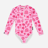 בגד ים שלם שרוול ארוך Tropical Vibes Pink