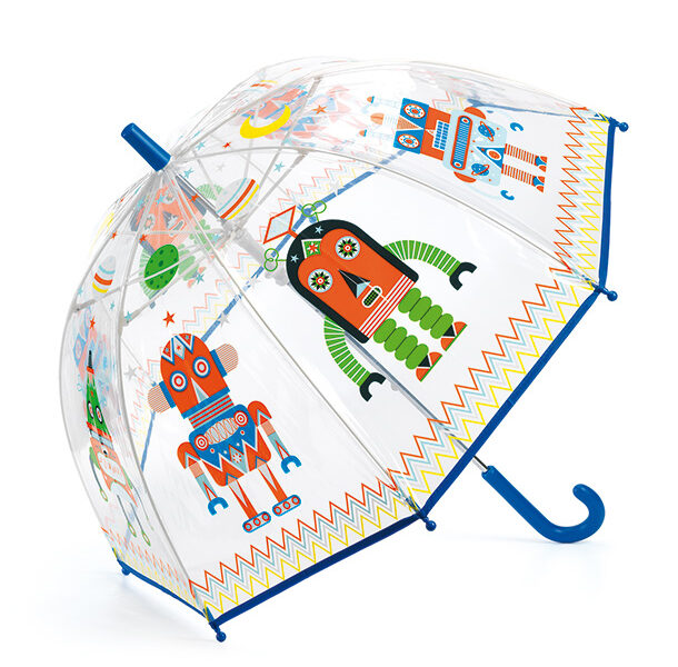 מטריה שקופה לילדים עם איורי רובוטים